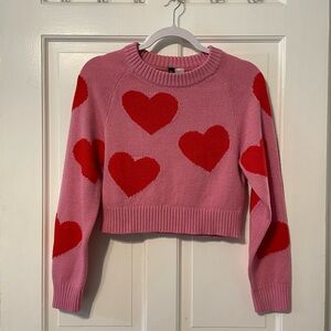 H&M Pink Sweater with Red Heart Pattern